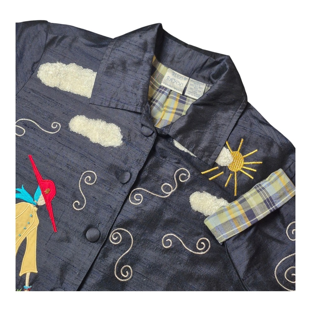 Bleu Bayou Women's S Silk Jacket Embroidered Scenic Dog Walker Dogs Plaid Lining